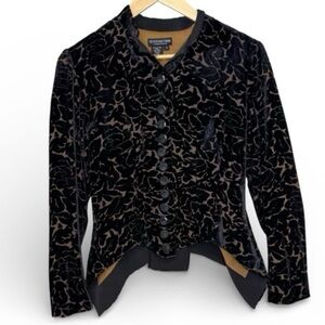 J. Peterman Black and Brown Velvet Silk Burnout Button-up Evening Jacket NWT